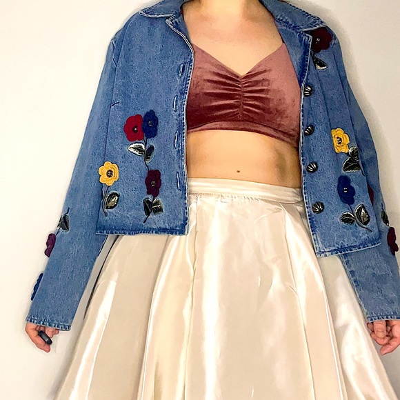Vintage Y2K Rosette Crochet Denim Jacket - Picture 7 of 10